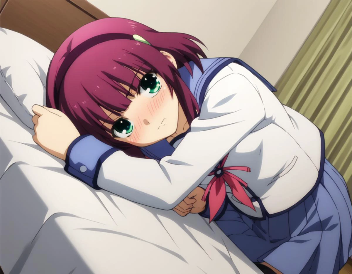 score_9, score_8_up, score_7_up, source_anime,
yurinakamura, <lora:yuri-nakamura-s1-ponyxl-lora-nochekaiser:1>,
yuri nakamura, short hair, green eyes, purple hair, hairband,
skirt, thighhighs, school uniform, serafuku, zettai ryouiki,
indoors, bed, bed room, on side, blush, drunk,
looking at viewer, solo, cowboy shot, dutch angle,