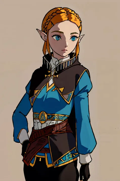 <lora:Style_of_the_Winds:0.8> <lora:zelda_1:0.8> aazelda, short hair, crown braid, hairclip, pointy ears, brown cape, blue shirt, puffy sleeves, long sleeves, fingerless gloves, black gloves, black pants, tight pants, aazelda, long hair, crown braid, hairclip, pointy ears, blue shirt, long sleeves, fingerless gloves, black gloves, black pants, tight pants, masterpiece, best quality, CG, wallpaper, HDR, high quality, high-definition, extremely detailed