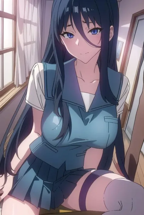 misasuzuhara, <lora:misasuzuharatest:1>,
misa suzuhara, long hair, black hair, very long hair, (large breast:1.2), (hair between eyes:1.5)
BREAK skirt, school uniform, pleated skirt, serafuku, socks,
BREAK looking at viewer,
BREAK indoors, classroom,
BREAK <lora:GoodHands-vanilla:1>, (masterpiece:1.2), best quality, high resolution, unity 8k wallpaper, (illustration:0.8), (beautiful detailed eyes:1.6), extremely detailed face, perfect lighting, extremely detailed CG, (perfect hands, perfect anatomy),
