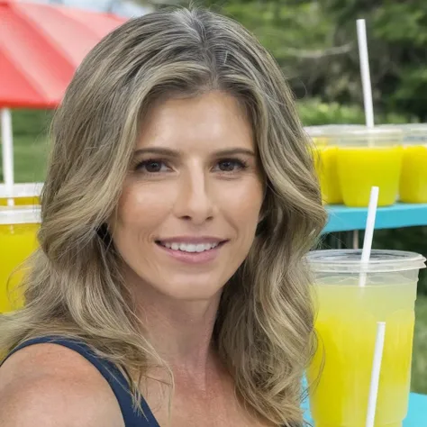 a photo of cory chase, ohwx, woman, at a lemonade stand, best quality, fine details, detailed skin <lora:corychase_SDXL:0.9>