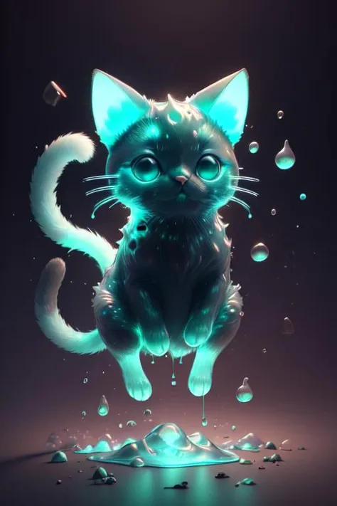 <lora:MintSlimeSkin3:0.8>, mintslimeskin , luminescent translucent body ,
cat, animal,
