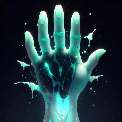 <lora:MintSlimeSkin-18:1.1>, <lora:kionantArtistStyle_v10:0.5>,  mintslimeskin , luminescent translucent body ,
 a hand