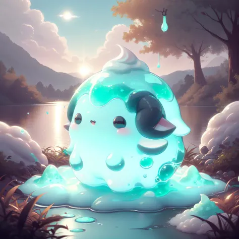 <lora:MintSlimeSkin3:0.9>, mintslimeskin , luminescent translucent body ,(
sheep:1.1),
in the lake , sunshine , <lora:KawaiiTech-20:0.1> kawaiitech, pastel colors, cute colors, scifi,