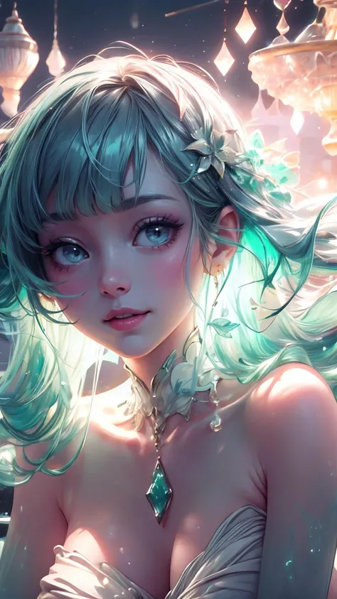 (Realistic),masterpiece,best quality,cinematic lighting,natural shadow,highest detail,professional photography,detailed background,depth of field,insane details,intricate,aesthetic,detailed face,subsurface scattering,looking at viewer,Overhead Shot,
1girl,photo of a cute girl,full body,light smile,charming,20yo,Side Bang Hair.Blunt bangs,Metallic silver hair,white,tailored trousers, silk camisole, pointed-toe flats,Organza,Seated pose,mintslimeskin,luminescent translucent body,
<lora:GoodHands-vanilla:1>,<lora:add_detail:1>,<lora:Better light:1>,<lora:MintSlimeSkin3:1>, mystical, stunning, brave, celestial, detailed, breathtaking, delicate, beautiful composition, dramatic, elaborate, amazing, cinematic, sharp focus, extremely noble, brilliant, surreal, flowing, epic ambient, dynamic, extraordinary, incredible fine, colorful
