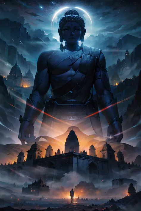 1man, a man in front of gigantic candi buddha building on mountain, buddha statue, reflective floor, epic, fog, dawn, dramatic lighting, dim light, forest, cliff, advntr, <lora:ARWCandiBuddha:1> <lora:epi_noiseoffset2:0.6> <lora:add_detail:0.4> <lora:zyd232_BuddhaStatue_v1.1:0.6>