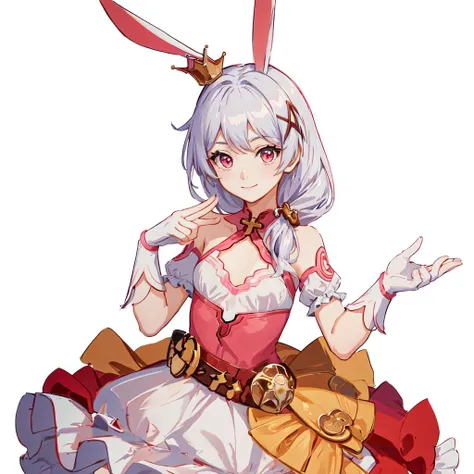 (masterpiece:1.2), (best quality:1.3), absurdres, magical_teriri, 1girl, flat_chest, standing, smile, hair_ornament, rabbit_ears, pink_dress, white_gloves, magical_girl, <lora:magical_teriri_v4-000025:1>
