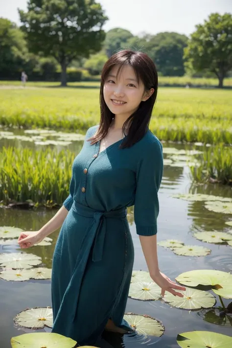 <lora:shihoActual01R:0.6> shiho,
portrait of a woman,
smile, "Expansive fields of tall, swaying grasses.", "The tranquil beauty of a lotus pond awakening in spring."