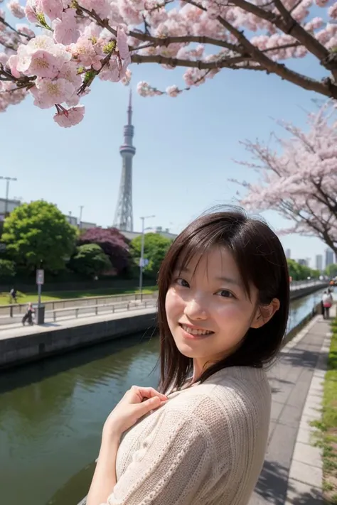 <lora:shihoActual01R:0.6> shiho,
portrait of a woman,
smile, "An aerial view of Tokyo's Sumida River lined with blooming cherry trees and the Tokyo Skytree in the background.", "Ruins of houses, with traces of the lives once lived there."