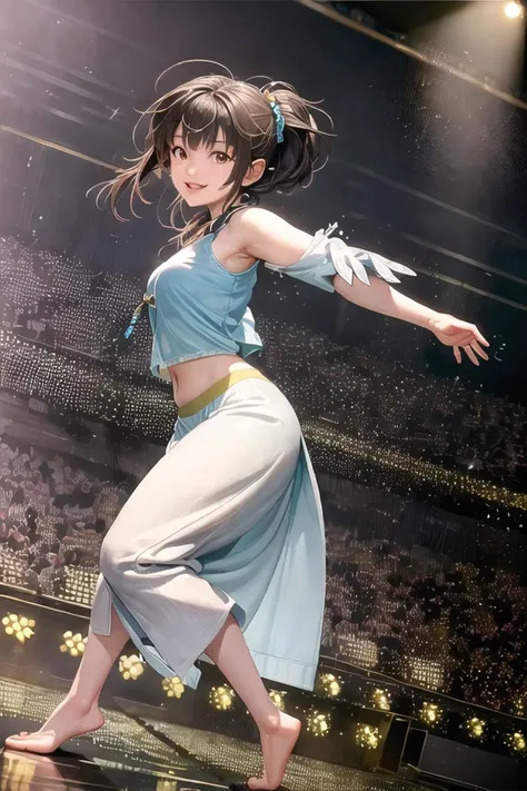 <lora:shihoActual08:0.9> shiho,
realistic photo of a woman, 
"Ireland: An Irish step dancer, her feet moving with lightning speed, performs a traditional jig. Her arms are held stiffly at her sides, her focus solely on the intricate footwork."
stage, dance stage, dance hall, 
<lora:AdvancedEnhancer:2>, bokeh, professional lighting,, [:(smile for camera):0.3]