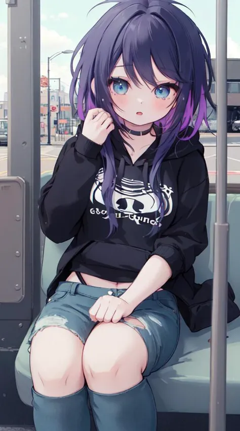 emo girl sitting on bus, (wearing hoodie, wearing skinny jeans), solo, 1girl, fluffy messy hair, emo makeup, scene girl, ripped pants,
bus, bus background,
<lora:scene:0.8>, High Definition, <High resolution:1> Good artist, Best quality, Better Quality,((Master Quality))
