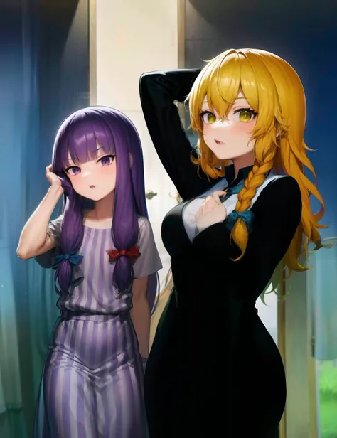 (2girls),
(patchouli knowledge taisa:1) and (kirisame marisa mars:1) ,
(detailed each costumes)
(matte hair)
(highres)(masterpiece)(best quality)
<lyco:cookie_++_1st_v2-000012:1.0>