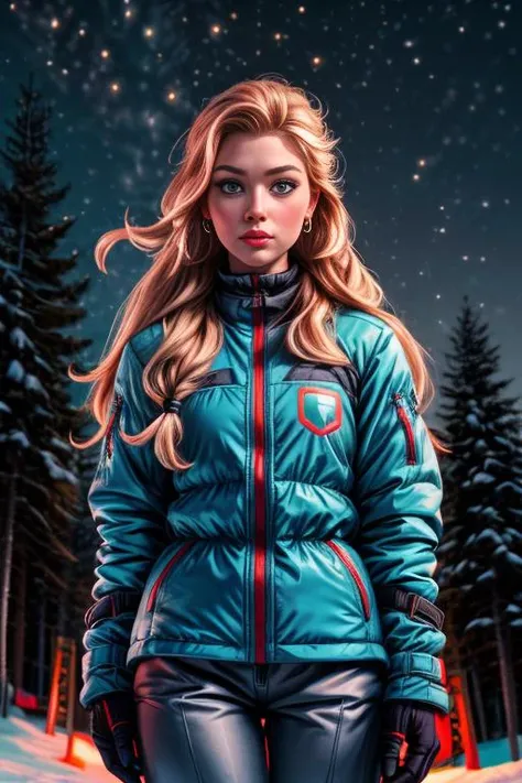 A half body photo portrait of a attractive woman 21 y.o., NSFW,
Snow pants, Madame, Average Height, Athletic, Oval Face, Fair Skin, Strawberry Blonde Hair, grey-blue Eyes, Short Nose, Full Lips, Sharp Chin, Long Hair, Thick Hair, Fishtail Braid, perky breasts, Threader earrings, teal velvet lipstick, an alpine ski resort with twinkling lights and snowy slopes,
Masterpiece, hi res, 8k, award winning, high quality, professional, 4k, highly detailed, <lora:more_details:0.6>