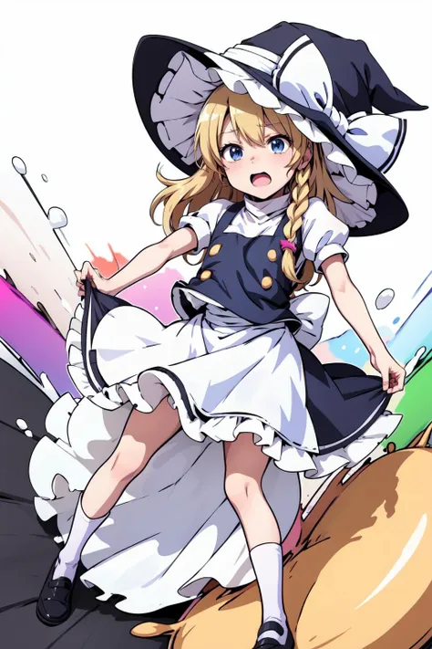 masterpiece,(best quality, high quality, highres:1.2), dynamic_pose, megami_magazine, (white outline vector art:1.2),(anime_coloring:1.4), wariza,(kirisame_marisa:1.4) <lora:marisa:0.7>,hat