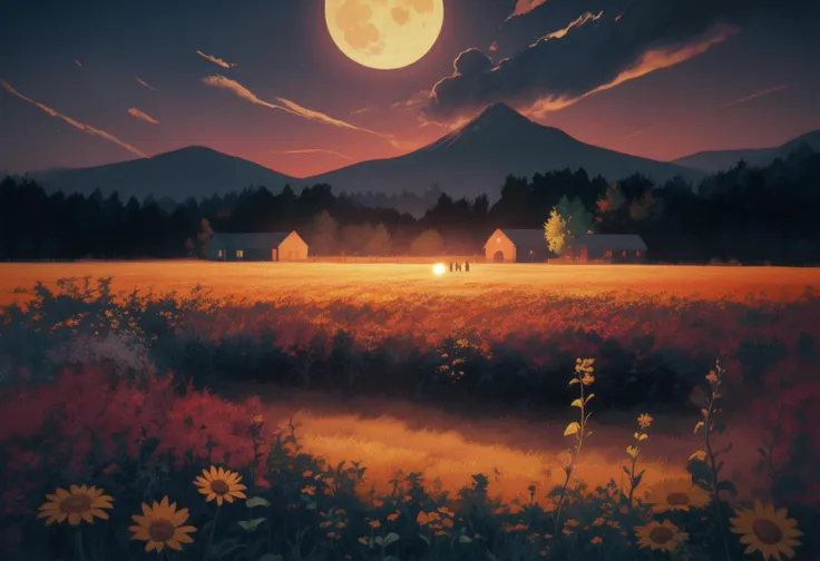 soulslike video game style, challenging combat, interconnected world, dark fantasy setting painting of a farm with a barn and a full moon, an ultrafine detailed painting inspired by vincent van gogh, pixabay contest winner, naive art, field of flowers at night, van gogh art style, flower fields, matte dark,Charlie Brown,overhead angle,top down view,Glaciers thunder as they crack into the ocean,Sunset sky with fiery orange and purple colors,Watercolor painting Vibrant beautiful painterly detailed textural artistic,Photo by Hasselblad X1D-50c with 18-55mm STM lens ultra intricate details and textures 16k maximum resolution possible 600dpi,style by Ed Piskor,,Vintage Film Noir Lighting,Nikon Z6 II Mirrorless