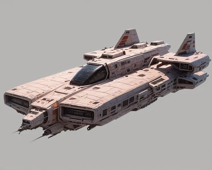 score_9, score_8, score_7, score_6 <lora:CassetteFuturism:1> c4ss3tt3, no humans, concept art, simple background, space ship, st4rsh1p3xt, star ship, <lora:Starship_Exterior-000009:1>, thrusters, industrial, corvette