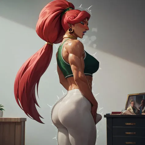 score_9, score_8_up, score_7_up, best quality, masterpiece, urbosa with futa bulge, trembling, precum through clothes, sweating, wet, very sweaty, trembling, moaning, hand on crotch, great ass, toned body, show face, standing