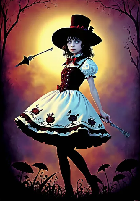 Alice in Zombieland, by tim burton , masterpiece, epic, trending on ArtStation