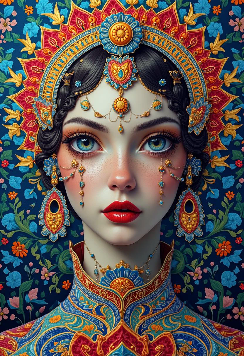 A masterpiece of abstract idol girl style created by the collaboration of Mandalas and Sacred Geometry Artists and Eugène Delacroix. HD32K, hyperdetailed, best quality, aidmaMJ6.1.