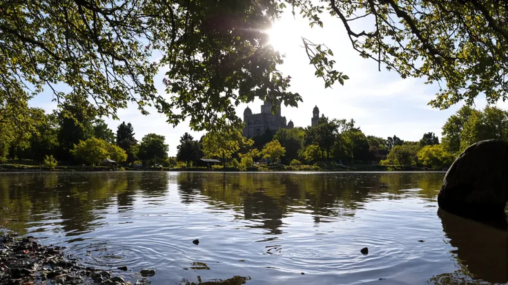 (beautiful fantasy landscape), ((very detailed)), sharp focus, big rock, (water ripples) reflections, castle,  river (pond),medieval forest, ((village)), stunning nature aquatic environment , medieval land, (bright sunny sky), (high contrast), cinematic (lights), backlight, (shadows), lens flare, vibrant colors, colorful, Copper flowers and leaves, (lovely), (beautiful), <lora:Detail Tweaker LoRA add_detail:1><lora:depth_of_field_slider_v1:5> <lora:no-blur:0.8>