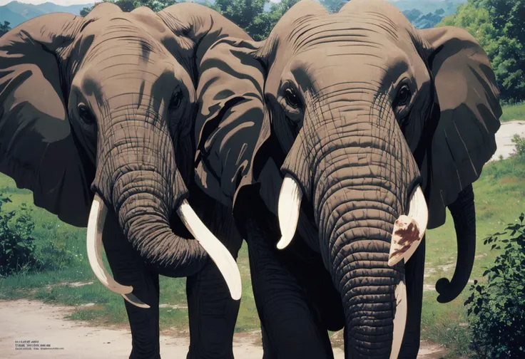 Elephant attacks are becoming more common, experts say,dali , magnificent,,fresh,,death magic ,,comics perspective,,Admiration,front view, medium close-up seen from above,rim light,Mamiya 7 II Analog
