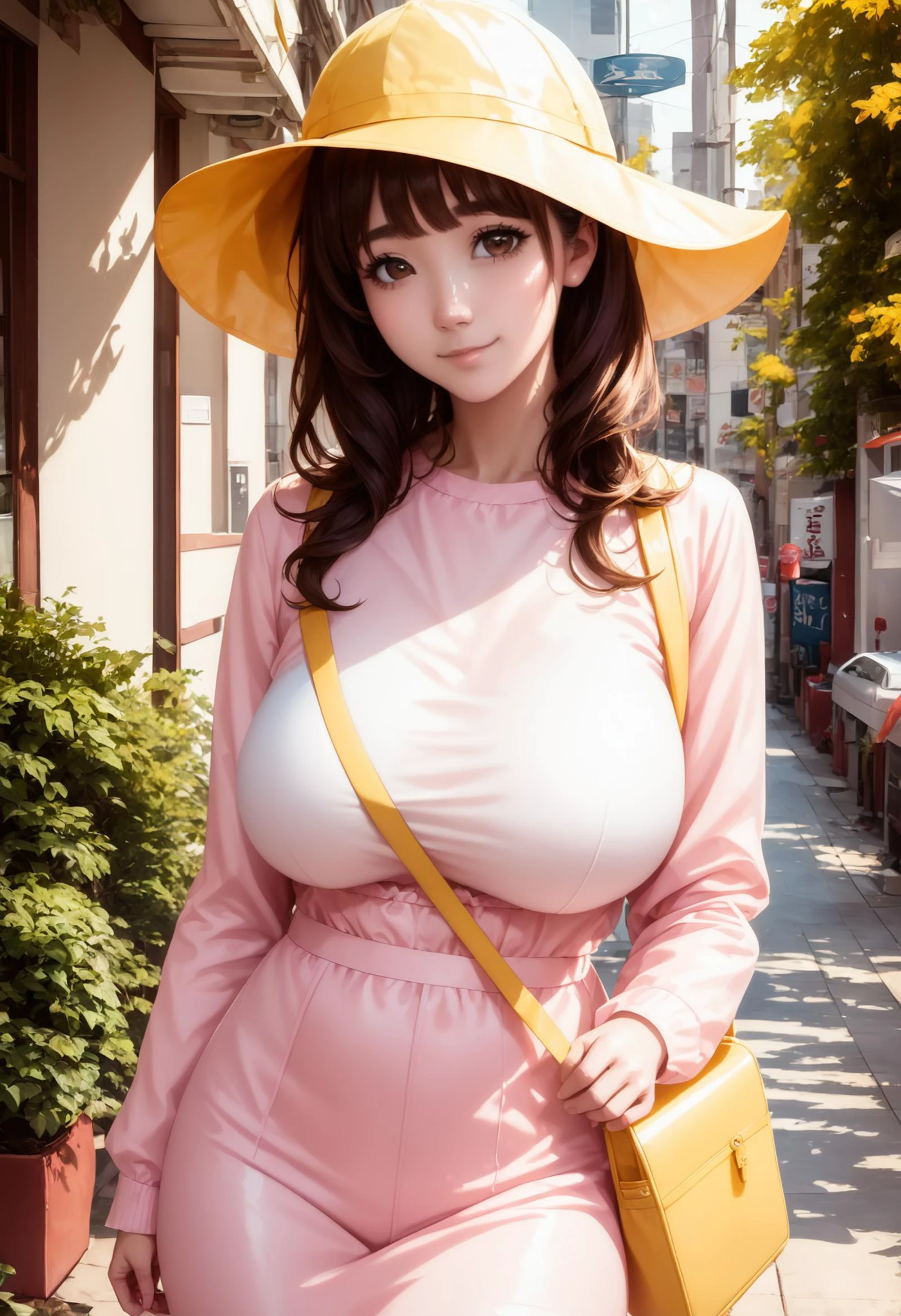 score_9, score_8_up, score_7_up,
rating_explicit, 1girl, solo, highly detailed, intricate, looking at viewer,
BREAK
<lora:PD3-OL-ponyv1:1>, pd3-ol, (large breasts:1.1), dark brown hair, brown eyes, realistic, photorealistic,
light smile, closed mouth,
<lora:youchien_Pony_V1.0:0.8> jyojifuku, pink dress, yellow school hat, shoulder bag