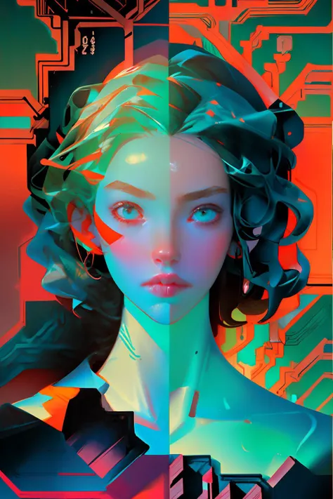 Portrait of a Woman, focus, Hacking Computer, digital displays, circuit board architecture, shimmering light, dynamic lighting, two tone lighting, cyanotype, surrealism, sci-fi, metallica, hot colors, overexposure, cinematic,
abretro
(best quality, masterpiece) <lora:abretro:1>