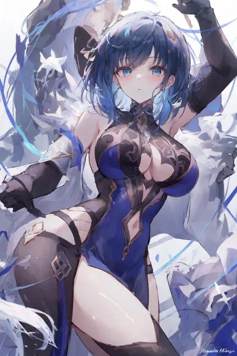 (masterpiece,best quality:1.3),1girl, yelan,nsfw,r18, ( blue hair, green eyes:1.2),, bare, sexy pose,hand down , (nsfw:1.2), breasts, Roll one's eyes, (lust:1.1) , blush, ( tongue out:1.1), <lora:yelan ax 01:0.7>, blink, open mouth,