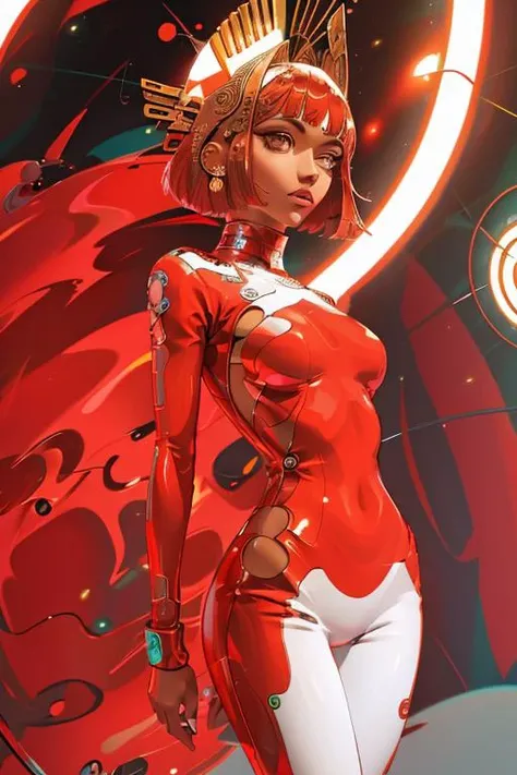 mirrored outfit <lora:burner_style_v1:0.8> burner_style, , jumpsuit, headdress,