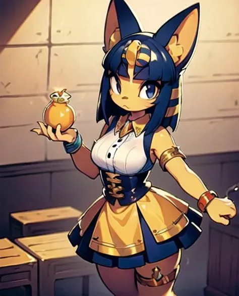(masterpiece, best quality), intricate details, 8k, artstation, wallpaper, official art, splash art, sharp focus, Ankha (Animal Crossing), Ankha,
dress shirt,bangle,ankle lace-up,skirt,expression chart,
smug,standing, <lora:Ankha:0.6> <lora:EnvyCuteMix05:0.4> <lora:furry_female:0.4> <lora:40_niji:0.4>