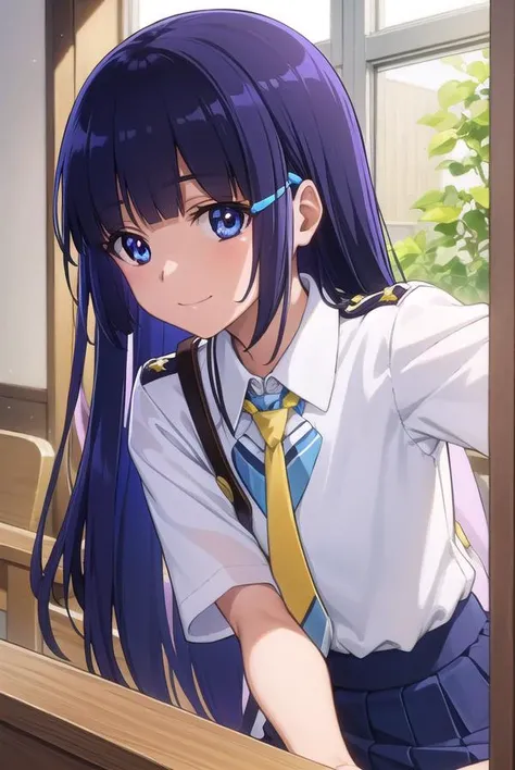 reikaaoki, <lora:reika aoki s1-lora-nochekaiser:1>,
reika aoki, long hair, blue eyes, hair ornament, blue hair, hairclip, hime cut, bangs, blunt bangs, smile,
BREAK skirt, school uniform, necktie, blue necktie, nanairogaoka middle school uniform, blue skirt,
BREAK indoors,classroom,
BREAK looking at viewer, dynamic pose,
BREAK <lyco:GoodHands-beta2:1>, (masterpiece:1.2), best quality, high resolution, unity 8k wallpaper, (illustration:0.8), (beautiful detailed eyes:1.6), extremely detailed face, perfect lighting, extremely detailed CG, (perfect hands, perfect anatomy),