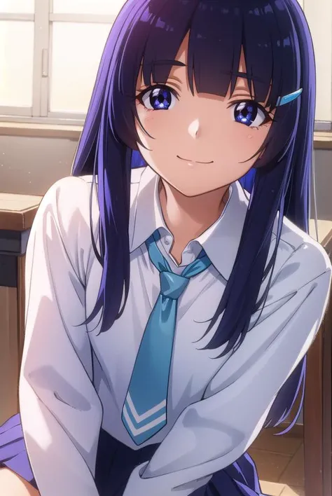 reikaaoki, <lora:reika aoki s1-lora-nochekaiser:1>,
reika aoki, long hair, blue eyes, hair ornament, blue hair, hairclip, hime cut, bangs, blunt bangs, smile,
BREAK skirt, school uniform, necktie, blue necktie, nanairogaoka middle school uniform, blue skirt,
BREAK indoors,classroom,
BREAK looking at viewer, dynamic pose,
BREAK <lyco:GoodHands-beta2:1>, (masterpiece:1.2), best quality, high resolution, unity 8k wallpaper, (illustration:0.8), (beautiful detailed eyes:1.6), extremely detailed face, perfect lighting, extremely detailed CG, (perfect hands, perfect anatomy),