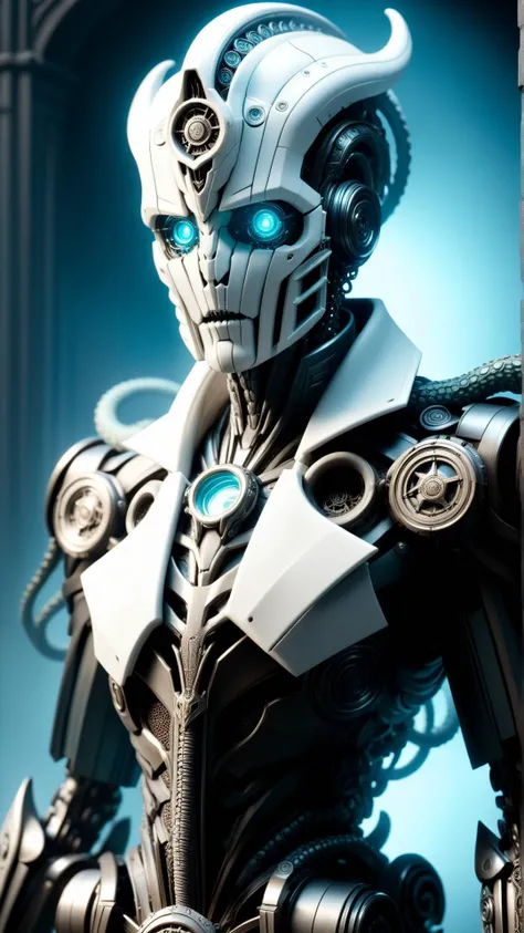 <lora:TransformersStyleXL:1>TransformersStyle White Cyan (style-rustmagic:0.8), solo, half shot, detailed background, detailed face, (victorian theme:1.1), worried, investigator of lovecraftian horrors, steampunk adventuring gear, cape, dark color scheme, fading sanity,,whispers of the ancient ones,,agonizing revelation antique sigils, mysterious fog, early 20th century mysterious lovecraftian atmosphere, **(undead, monster, human-monster, tentacle limbs:1.3),**, tech, sci-fi, technology, michael bay transformers, (metallic:0.7), 24mm, (analog, cinematic, film grain:1.3), Bokeh DOF, (Masterpiece:1.3) (best quality:1.2) (high quality:1.1)