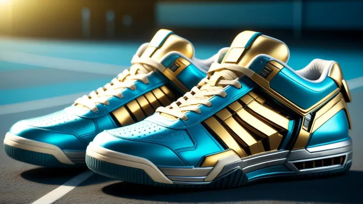 <lora:TransformersStyleXL:1>TransformersStyle Cyan Gold a pair of worn-out tennis shoes, tech, sci-fi, technology, michael bay transformers, (metallic:0.7), 24mm, (analog, cinematic, film grain:1.3), Bokeh DOF, (Masterpiece:1.3) (best quality:1.2) (high quality:1.1)