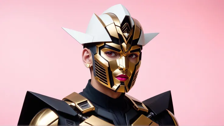 <lora:TransformersStyleXL:1>TransformersStyle Gold Maroon 360-Degree photography, Native American, young, man, Short hair, Mohawk hair, Bald, Black hair, Cap, Double Eyelid eyes shape, Albino eyes, eyes mask, Thin lips, Coral lips, Inverted Triangle face, Watercolor makeup, Excited, Voluptuous body, Tilted head pose, Playing with shadow, Retro dress, Natural light, Caustics, Sunrise, Overcast, soft pink background, Sunset background, Nikon D850, Crane shot, Low angle, tech, sci-fi, technology, michael bay transformers, (metallic:0.7), 24mm, (analog, cinematic, film grain:1.3), Bokeh DOF, (Masterpiece:1.3) (best quality:1.2) (high quality:1.1)