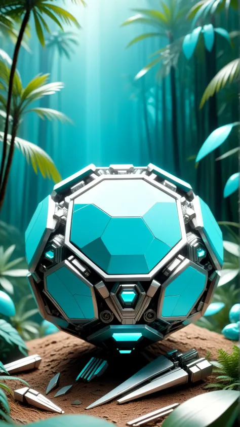 <lora:TransformersStyleXL:1>TransformersStyle Turquoise Silver metalworking shop    in dry tropical forest biome, tech, sci-fi, technology, metallic, 24mm, (analog, cinematic, film grain:1.3), Bokeh DOF, (Masterpiece:1.3) (best quality:1.2) (high quality:1.1)