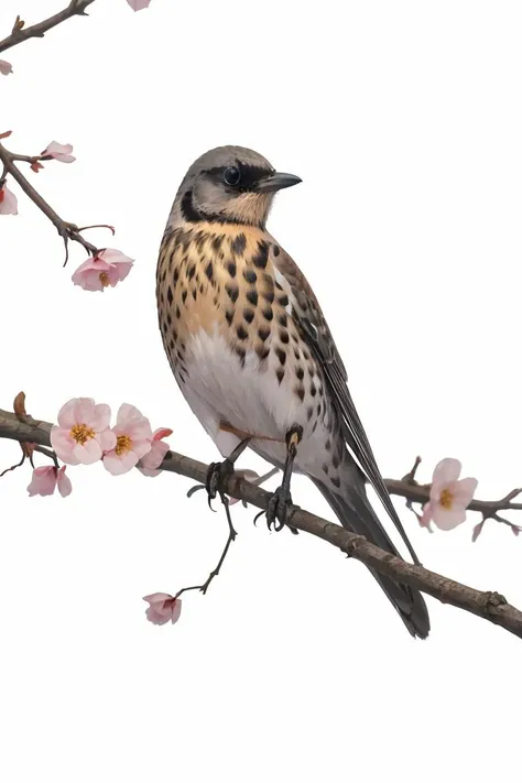 (masterpiece, best quality, official art),Fieldfare on branch with flowers (white background:1.2),<lora:iNaturalistBirds_v03:0.8>,realistic,