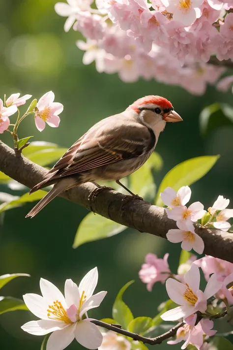 <lora:more_details:0.3>,a tiny finch on a branch with spring flowers on background:1,aesthetically inspired by Evelyn De Morgan,art by Bill Sienkiewicz and Dr. Seuss,ray tracing,volumetric lighting,octane render