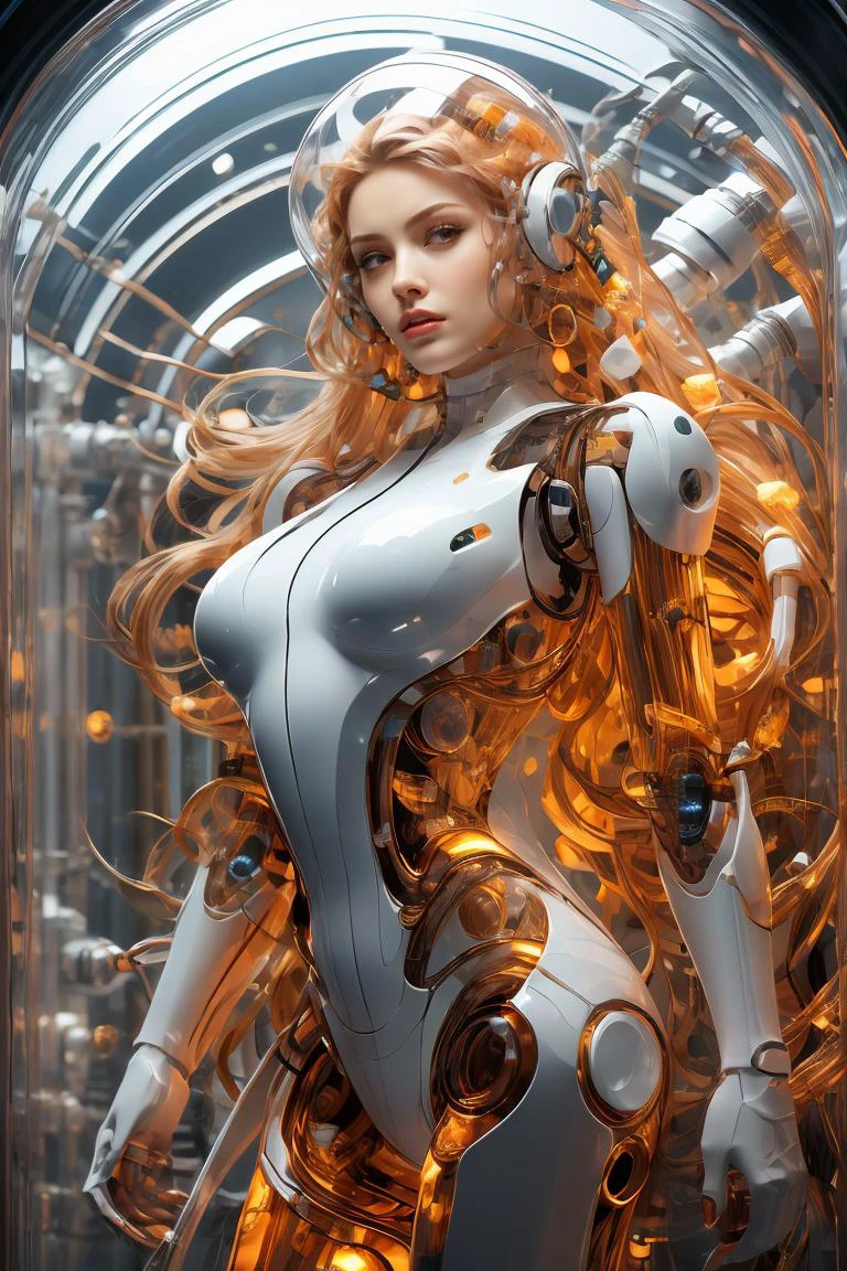 masterpiece,best quality,,bio-robot,glassy texture,mechanical core,conduit,he's got tubes all over him,medusa's hair,stylish_pose, <lora:ä»¿çæºå¨äºº_v0.5:0.8>