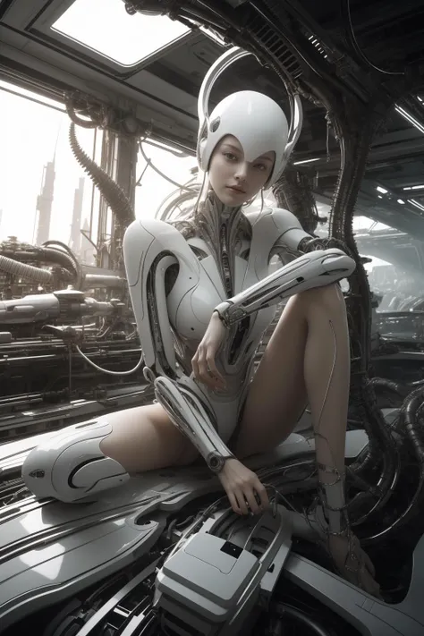 (((Masterpiece))), ((Best quality)), ((Ultra-detailed)), (Illustration CG), (An extremely sneaky and handsome)), (Joli visage de bureau), cinematic light, ((1 mechanical girl)), Single person, Plein, (machine-made joints). : 1.4), ((Mechanical limb)), (blood vessel attached to the tube), ((Mechanical spine attached to the back)), ((Mechanical cervical vertebrae attached to the neck), ((Machine de guerre)), inexpressif, (wires and cables attached to the head and body: 1.5), (Accent sur les personnages), science-fiction