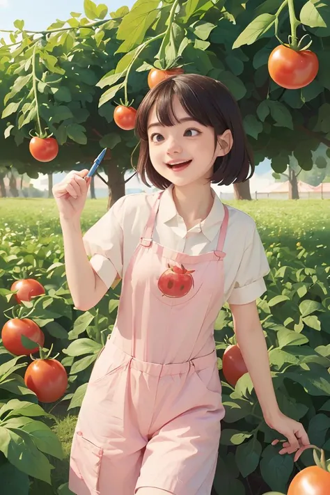 (tomato girl),(very_softly draw:1.5 , very_carefully drawing:1.5),(masterpiece , best_quality ),( Tomato farm background , Tomato field work clothes ),(great_clear_eyes:1.2),(cartoonish:1.6),(high resolution 4K),(high-detailed),(illustration:1.3),dramatic angle,cinematic shot,(picture_level hyper),happy_smile,<lora:COOLKIDS_MERGE_V2.5:0.8>,