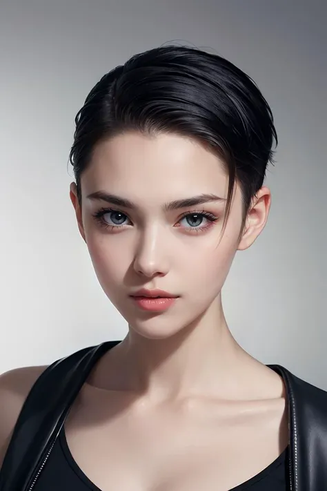 natural skin,(close-up:1.0) photo of (CR-NataliaVodianova-frankyfrank2k:0.9) as (young:1.0) woman, (oiled skin:1.0), (tilted angle shot:1.0), (slick undercut hair:1.2), (8k uhd:1.0), (best quality:1.0), (masterpiece:1.0), (sharp focus:1.0), (basic grey backdrop:1.0), <lora:GoodHands-beta2:1>