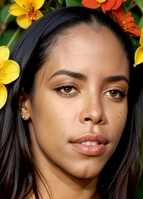close up portrait of aaliyah-ti , by Flora Borsi, style by Flora Borsi, bold, bright colours, ((Flora Borsi)), by Annie Leibovitz