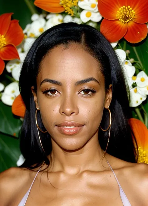 close up portrait of aaliyah-ti , by Flora Borsi, style by Flora Borsi, bold, bright colours, ((Flora Borsi)), by Henri Cartier-Bresson