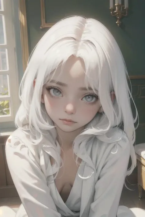 (masterpiece, 4k, best quality, aesthetic, detailed, intricate, dynamic camera angle, looking at camera), 
detailed clothes, detailed eyes, detailed background, sexy, seductive, dreamlike, gorgeous, bright eyes,
(in the house),
diffused lighting, closeup shot, colorful scene,
morning, 
athletic body, 
young girl, 
straight hair, 
crew cut,
(Facial expression of disgust), 
golden eyes, 
white color clothes, 
white color hair, 
small breasts,
no makeup,
tight clothes,
sitting,
[aurora, rainbow], deep