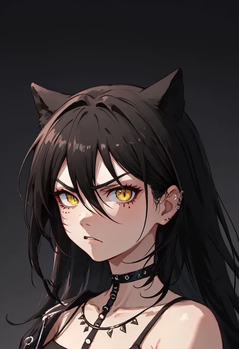 ((Long Straight Black hair)), Perfect face, Choker, Punk earrings, ((Tall)), ((High Quality)), Necklace, ((Mature)), Pretty Eyes, Sharp Nails, Bangs, ((1 Girl)), ((Multiple Earrings)), 1 girl, Spiky Earrings, Adult, Spiked Collar, Thin Eyelashes, Plain Background, Red Colors in Background, Cat Girl, Long Tail, Large Tail, Massive Tail, Black Tail, ((Black Goth Mini Skirt)), ((White Shirt)), Close Up, Very Short Mini Skirt, Tall, Long Legs, Sexy Thigh Highs, ((Very Disgusted)), Dynamic Pose, ((Very Disgusted Face)), Disgusted, Angry, Mad, NSFW, Naked, Nipples, Vagina,