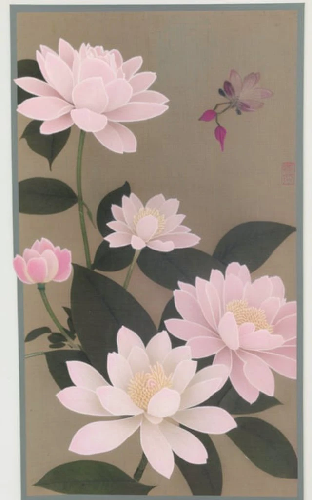 flower, leaf, brown_background, pink_flower<lora:song2:1>