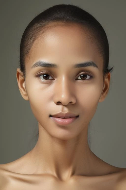 Studio photo, face close-up, Ethiopian liona, front view, simple grey background, extremely detailed face and body, fully naked <lora:liona:1.2>