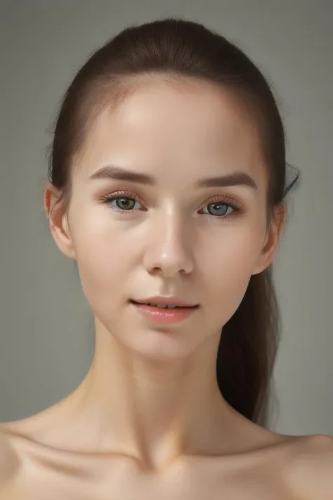 Studio photo, face close-up, Icelandic liona, front view, simple grey background, extremely detailed face and body, fully naked <lora:liona:1>