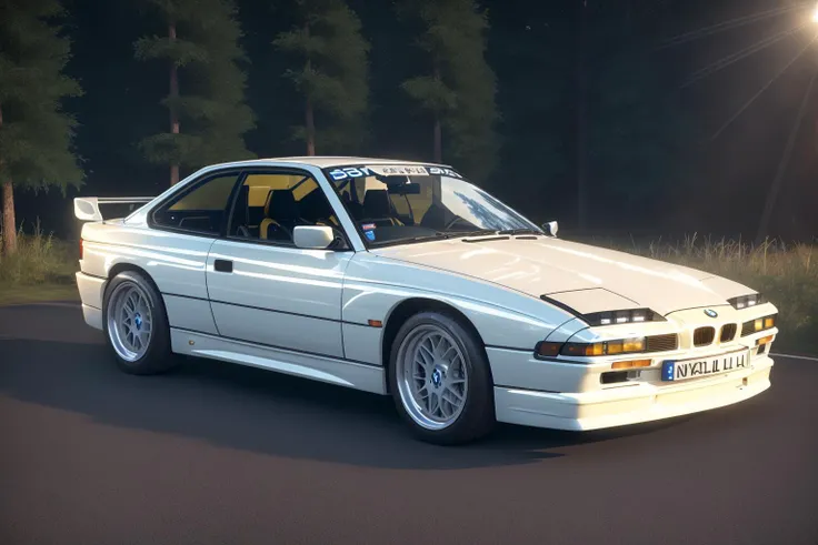 BMW850 , ((A rallye car race)), rendered in unreal engine, photorealistic, 8k uhd, dslr, soft lighting, high quality, film grain, Fujifilm XT3,, 1 car, <lora:BMW850:0.8>