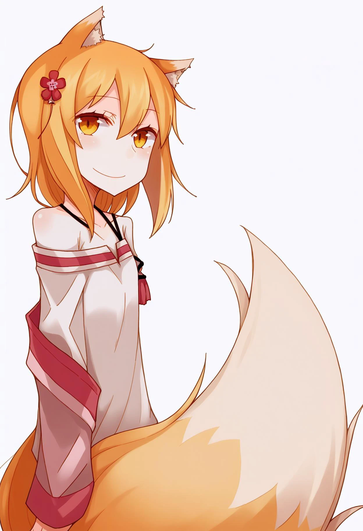 score_9, best quality, masterpiece, uncensored, source_anime
BREAK
1girl, animal ear fluff, animal ears, blonde hair, cowboy shot, flower, fox ears, fox girl, fox tail, from side, hair between eyes, hair flower, hair ornament, looking at viewer, off-shoulder shirt, off shoulder, shirt, simple background, solo, tail, tail raised, white background, white shirt, yellow eyes, senko sewayaki kitsune no senko-san, sewayaki kitsune no senko-san, smile
<lora:ayakura_juu_pony_v2:1> <lora:senko_ds6_ponyxl_lr1e-5_constant_adamw8_dim32_alpha16:1>